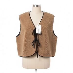 ANNIEWEAR $58 NWT Los Angeles Faux Sherpa Contrast Tie-Front Vest XL Comfy Cozy